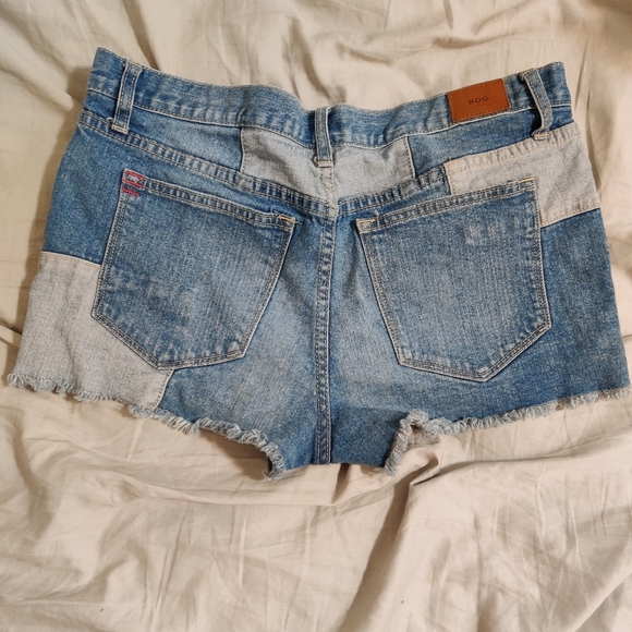 BDG Button Fly Patchwork Raw Hem Denim Shorts - Picture 2 of 5